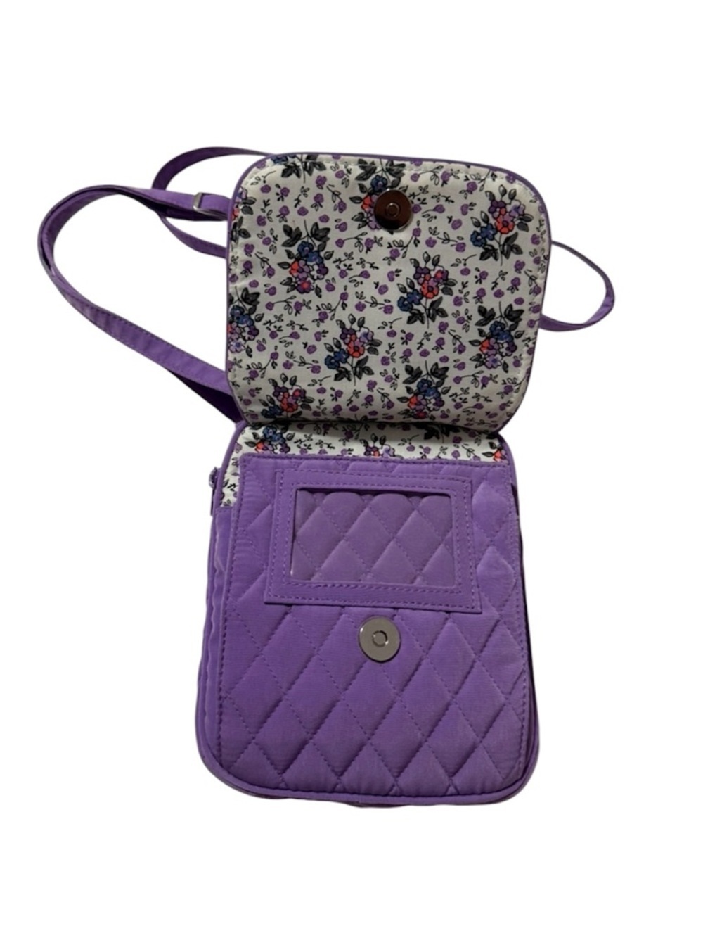 Vera Bradley Purple Quilted Mini Crossbody Bag Floral Lining - Picture 3 of 8